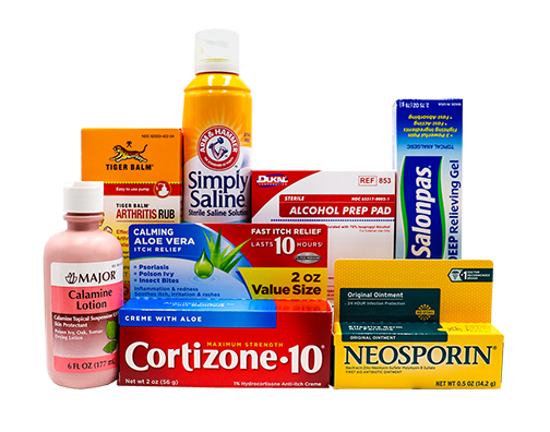 Brand name and generic ointments and topical treatments